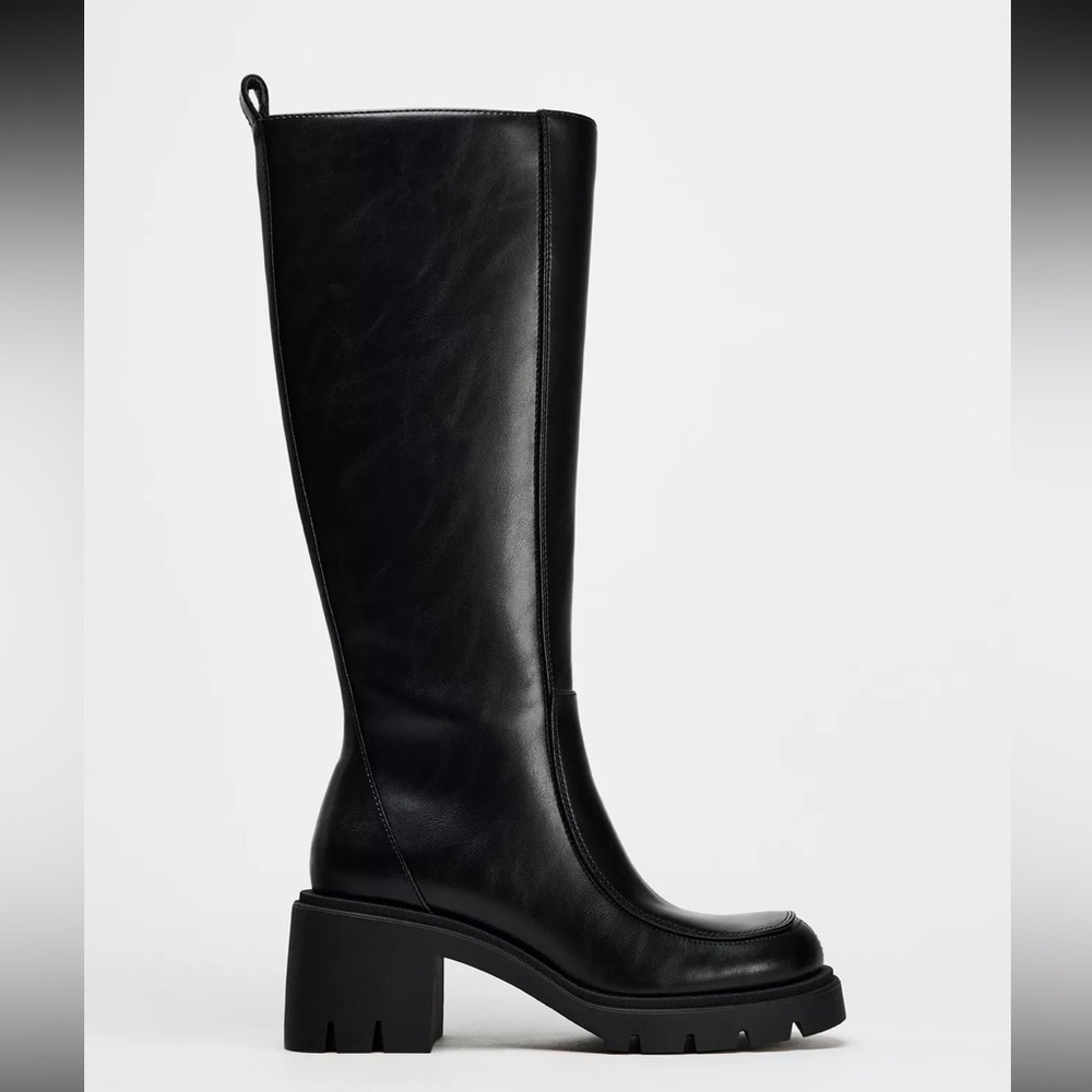 ZARA OVER-THE-KNEE HEELED LUG SOLE BOOTS - NEW 8